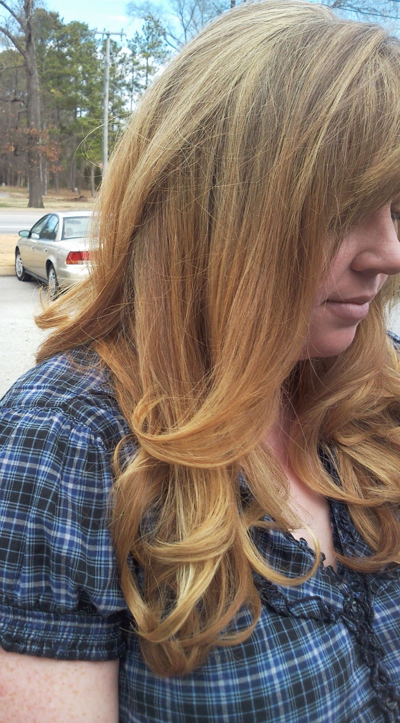 Long balayage with soft golden ends