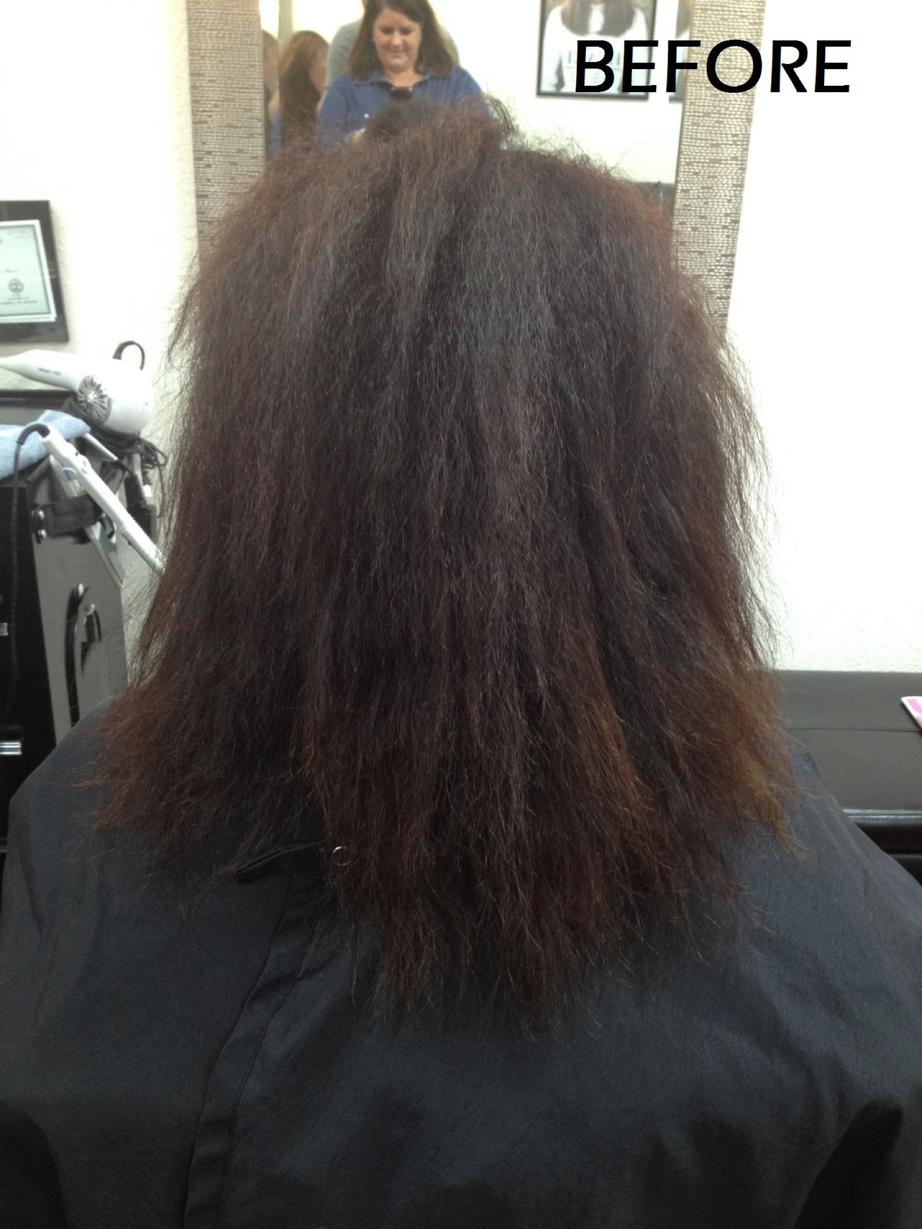 Before: frizzy, dry dark hair